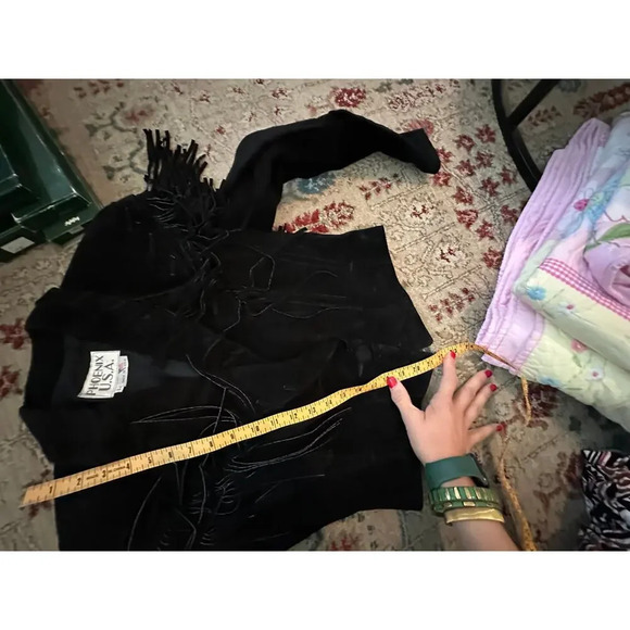 Vintage Phoenix USA Western Style Leather Fringe Crop Jacket Size Large - Picture 9 of 10